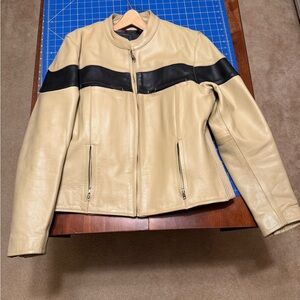 Elegant Beige and Black Leather Jacket